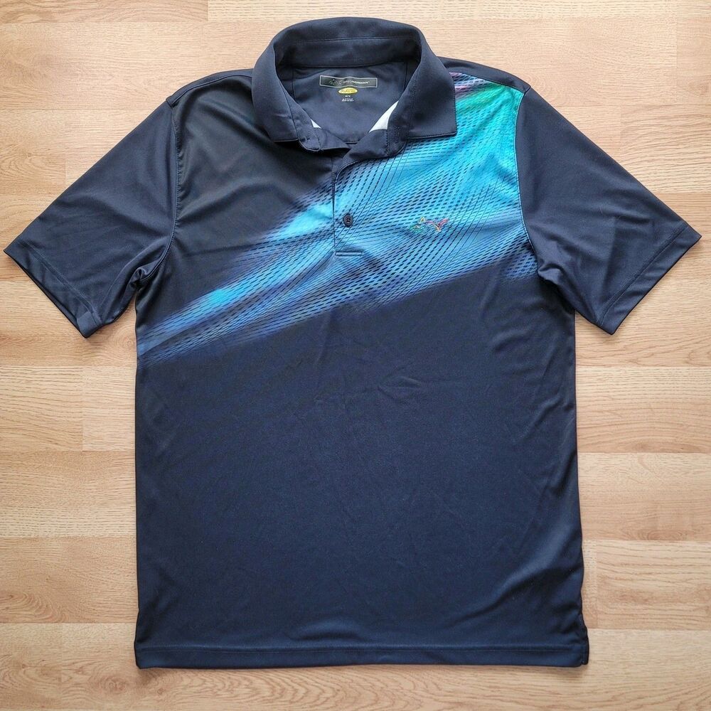 Greg Norman Play Dry Golf Polo Shirt Mens M Medium Navy Teal 4-Color Shark Logo